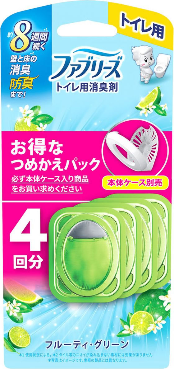 P&G ファブリーズ トイレ用消臭剤 フルーティ・グリーン 詰替 4個 1パック(ご注文単位1パック)【直送品】