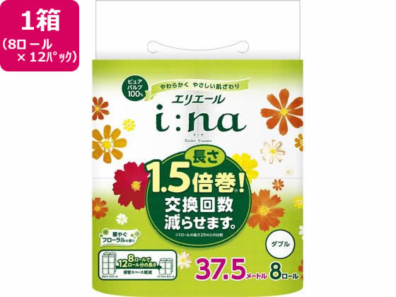 大王製紙 エリエール イーナ トイレットティシュ- 37.5mダブル8ロール×12P 1箱（ご注文単位1箱）【直送品】