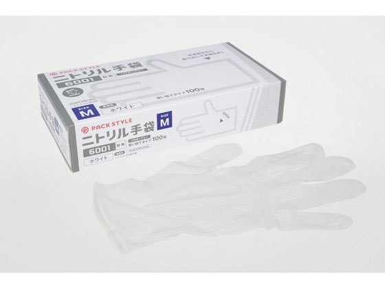パックスタイル ニトリル手袋 6001 粉無 M 白 100枚 1箱(ご注文単位1箱)【直送品】