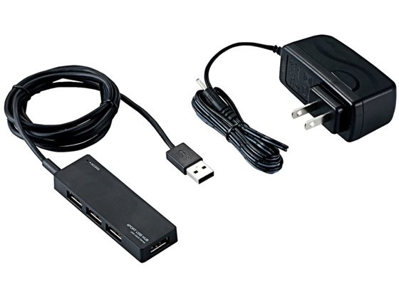 エレコム USBHUB2.0 ACアダプタ付 4ポート ブラック U2H-AN4SBK 1個（ご注文単位1個）【直送品】