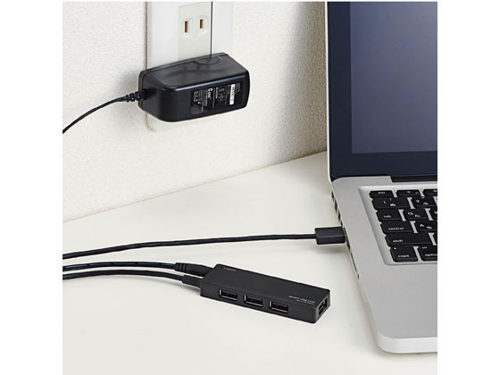 エレコム USBHUB2.0 ACアダプタ付 4ポート ブラック U2H-AN4SBK 1個（ご注文単位1個）【直送品】