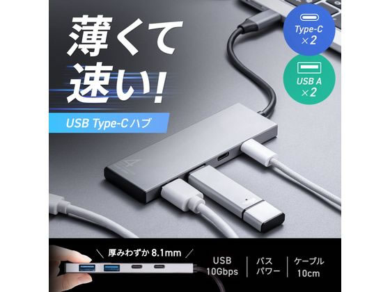 サンワサプライ USB 10Gbps Type-C ハブ USB-10TC14SV 1個(ご注文単位1個)【直送品】