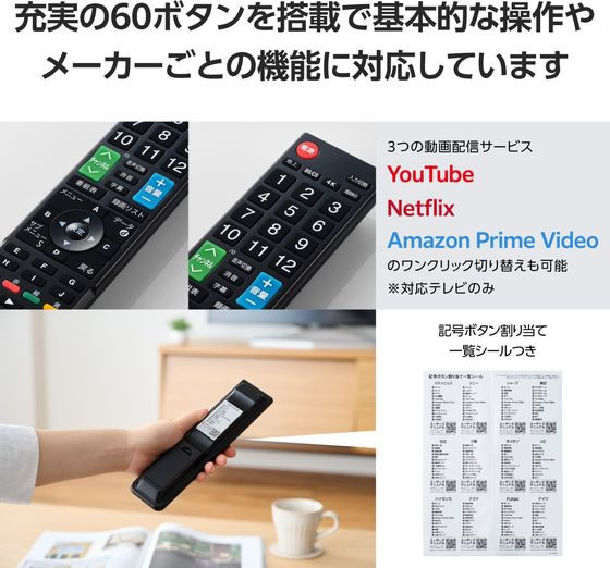 エレコム テレビリモコン 汎用 12メーカー対応 ブラック ERC-TV02LBK-MU 1個(ご注文単位1個)【直送品】