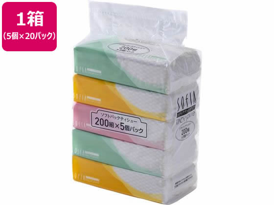 マスコー製紙 ソフィアタッチピュア ソフトパックティシュ 200組 5個×20パック 1箱（ご注文単位1箱）【直送品】