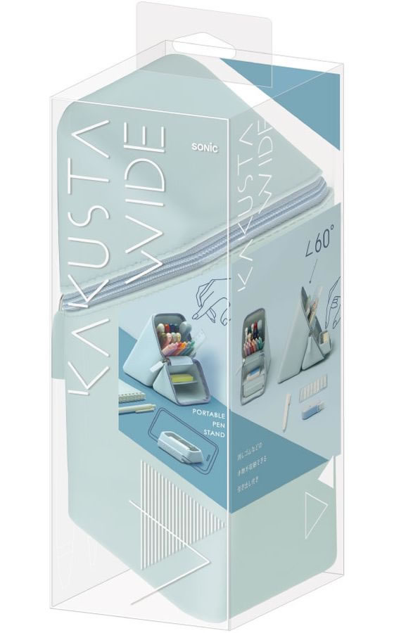 ソニック カクスタ ポータブルペン立て ワイド 引き出し付 ライトブルー 1個(ご注文単位1個)【直送品】