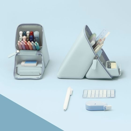 ソニック カクスタ ポータブルペン立て ワイド 引き出し付 ライトブルー 1個(ご注文単位1個)【直送品】