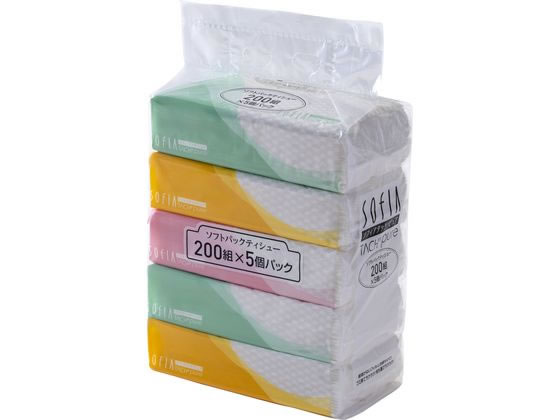 マスコー製紙 ソフィアタッチピュア ソフトパックティシュ 200組 5個 1パック(ご注文単位1パック)【直送品】