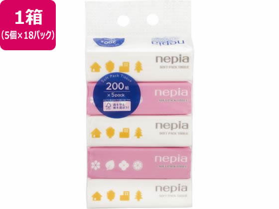 王子ネピア ネピア ソフトパックティッシュ 200組 5個×18パック 1箱(ご注文単位1箱)【直送品】