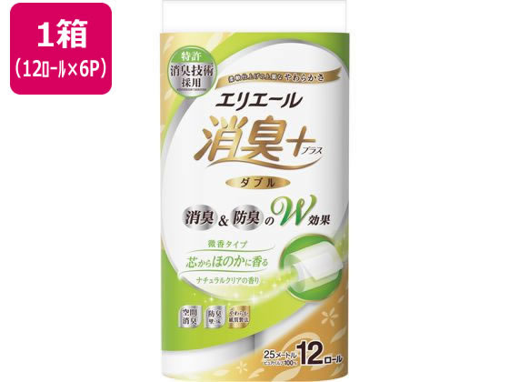 大王製紙 エリエール 消臭+トイレットティシュー ダブル 25m12ロール×6P 1箱（ご注文単位1箱）【直送品】