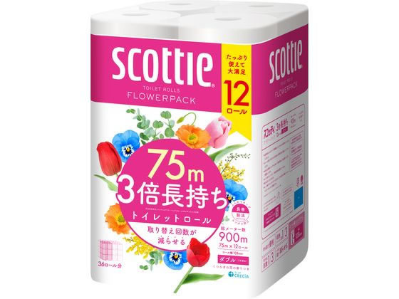 クレシア スコッティ フラワーパック 3倍長持ちダブル75m 12ロール×4パック 1箱（ご注文単位1箱）【直送品】