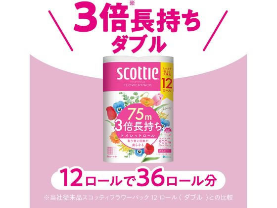 クレシア スコッティ フラワーパック 3倍長持ちダブル75m 12ロール×4パック 1箱（ご注文単位1箱）【直送品】