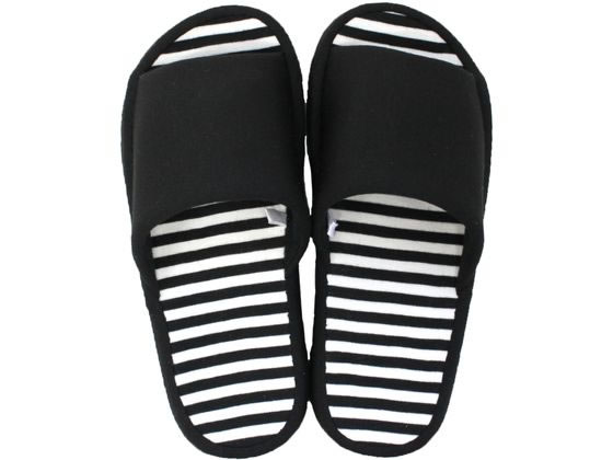 ストロング スリッパ コンフォート ボーダー ブラック Lサイズ 10-9-466-08 1足（ご注文単位1足）【直送品】