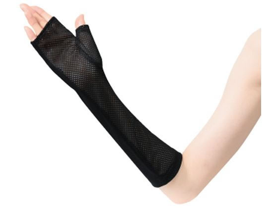 おたふく手袋 指なしセミロング手袋 ブラック 1組（ご注文単位1組）【直送品】