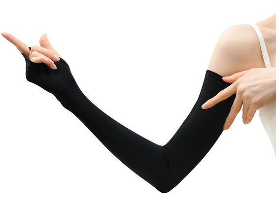 おたふく手袋 フィットスタイル 指なしロング手袋 ブラック 1組(ご注文単位1組)【直送品】