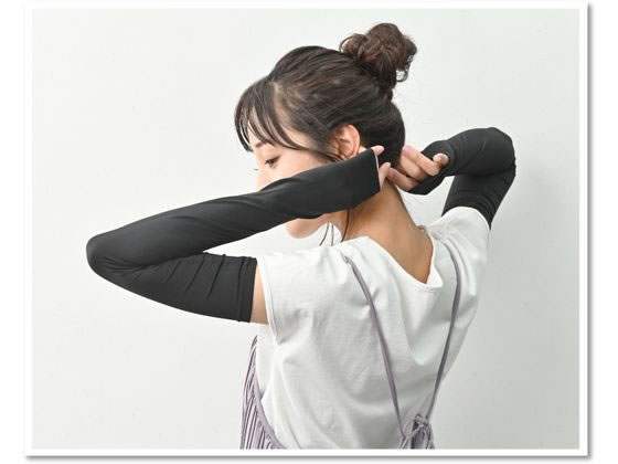 おたふく手袋 フィットスタイル 指なしロング手袋 ブラック 1組(ご注文単位1組)【直送品】