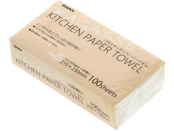 スワン バガスキッチンペーパータオル 中判 100枚入 004722008 1パック（ご注文単位1パック）【直送品】
