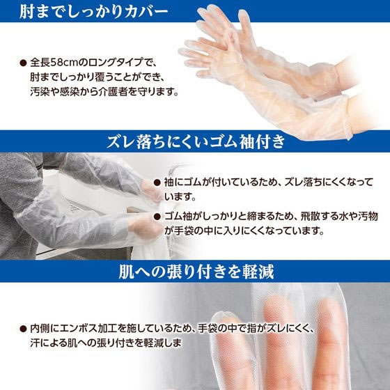 オオサキメディカル 介護用手袋ロング 粉なし 透明 フリーサイズ 30枚 1箱（ご注文単位1箱）【直送品】