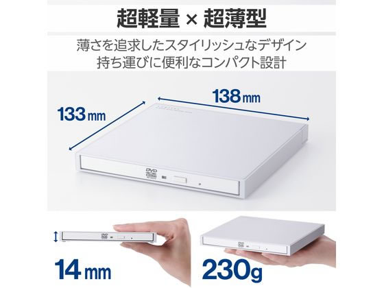 ロジテック 外付DVDドライブ 書込再生 ホワイト LDR-PXA8CU2LWH 1個（ご注文単位1個）【直送品】