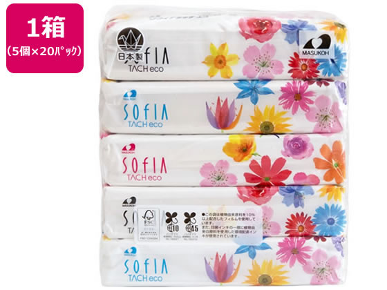 マスコー製紙 ソフィアタッチエコ ティッシュペーパー 150組 5個×20パック 1箱（ご注文単位1箱）【直送品】