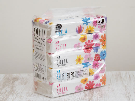 マスコー製紙 ソフィアタッチエコ ティッシュペーパー 150組 5個×20パック 1箱(ご注文単位1箱)【直送品】