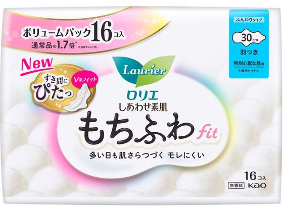 KAO ロリエ しあわせ素肌 もちふわ 昼用30cm 羽付 16個 1個(ご注文単位1個)【直送品】