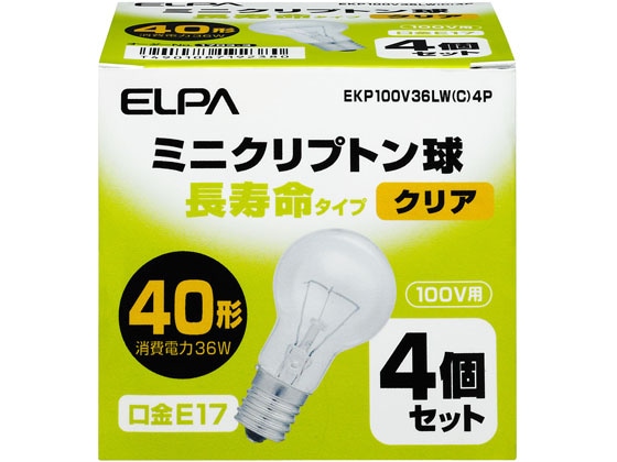 朝日電器 ミニクリプトン電球 40Wクリア4個 EKP100V36LW(C)4P 1パック(ご注文単位1パック)【直送品】
