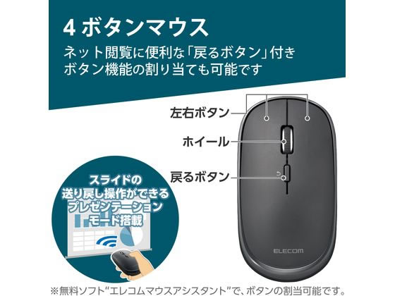 エレコム 無線マウス 静音 充電式 ガンメタルブラック M-TM15BBGM EC 1個（ご注文単位1個）【直送品】