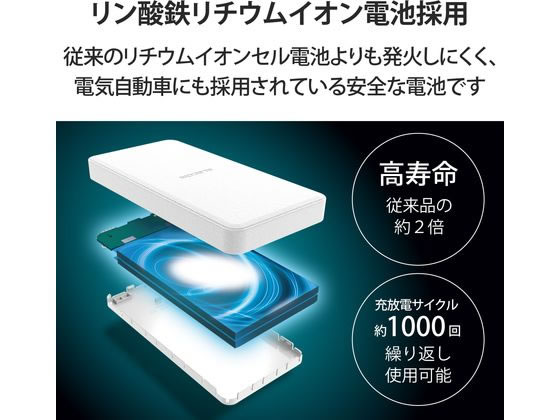エレコム リン酸鉄モバイルバッテリー 12000mAh PD DE-C39-12000WH 1個(ご注文単位1個)【直送品】