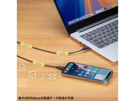 サンワサプライ USB 2.0 Type-Cケーブル PD60W 1.5m ブラック 1本（ご注文単位1本）【直送品】