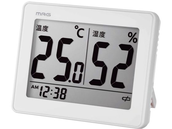 MAG 温湿度計 デジタル スカイ 時計 環境目安 置き掛け兼用 1個（ご注文単位1個）【直送品】