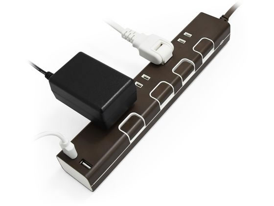 トップランド USBポート付個別スイッチタップ 4口+USB2口 1m ブラウン 1個（ご注文単位1個）【直送品】