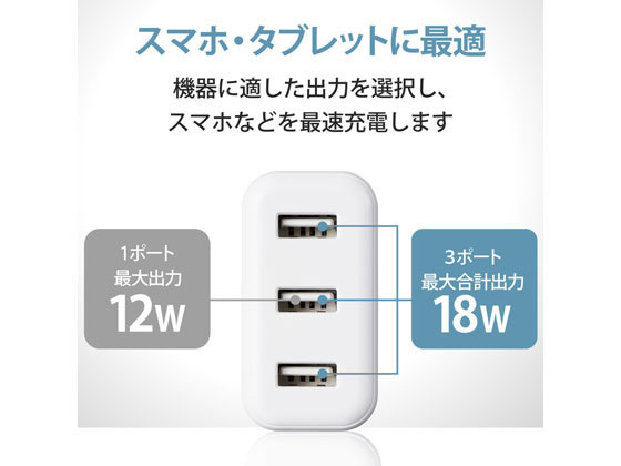 エレコム AC充電器 3.6A出力 USB 3ポート 18W MPA-ACU12WF 1個(ご注文単位1個)【直送品】