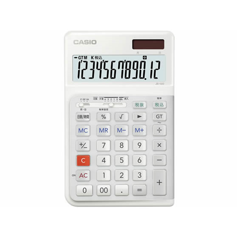 カシオ計算機 人間工学電卓 ジャストタイプ ホワイト JE-12D-WE-N 1台（ご注文単位1台）【直送品】