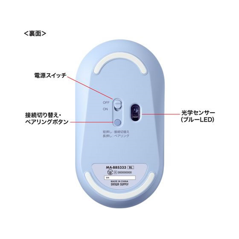 サンワサプライ 静音Bluetoothマウス ブルー MA-BBS333BL 1個（ご注文単位1個）【直送品】