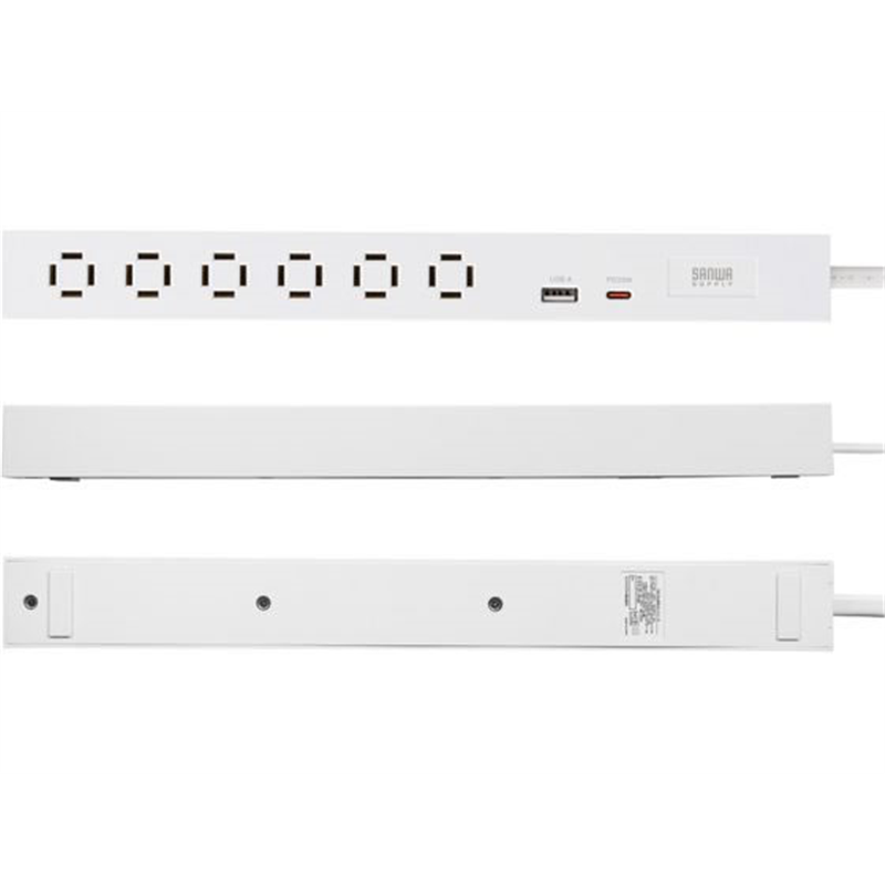 サンワサプライ スリムタップ 1.5m・ホワイト TAP-SLIM6UC-15W 1個（ご注文単位1個）【直送品】