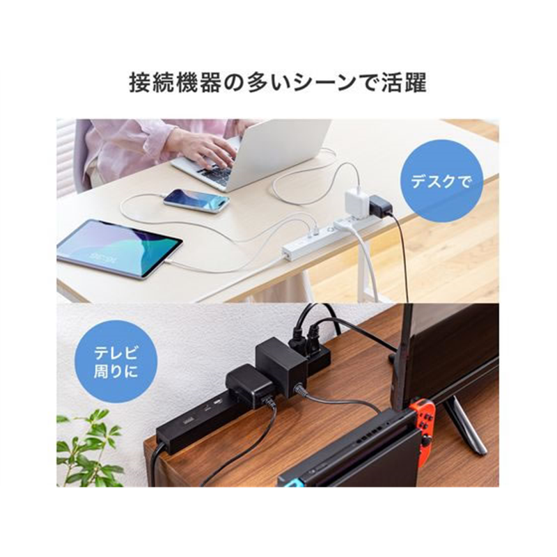 サンワサプライ スリムタップ 1.5m・ホワイト TAP-SLIM6UC-15W 1個（ご注文単位1個）【直送品】