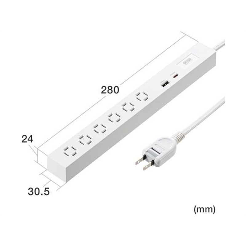 サンワサプライ スリムタップ 1.5m・ホワイト TAP-SLIM6UC-15W 1個（ご注文単位1個）【直送品】