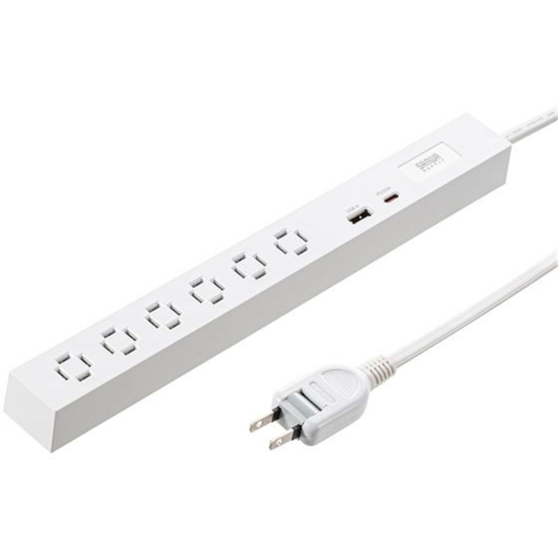 サンワサプライ スリムタップ 3m・ホワイト TAP-SLIM6UC-3W 1個（ご注文単位1個）【直送品】