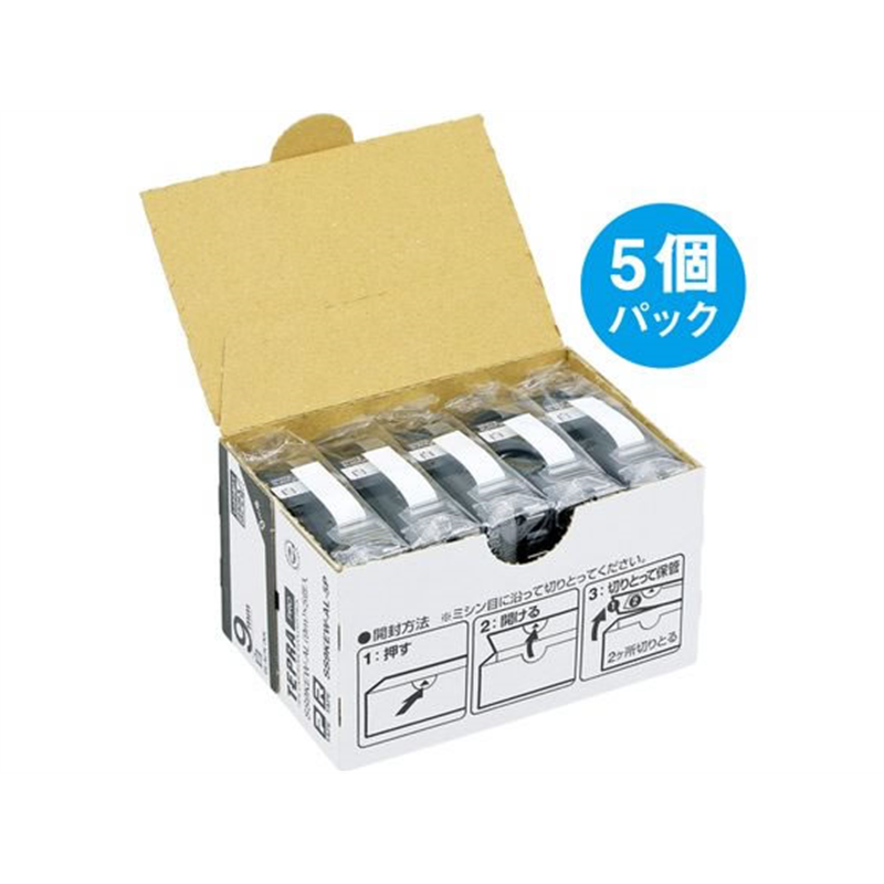 キングジム テプラ しっかり貼れてはがせるエコ 9mm 白 5個 1箱（ご注文単位1箱）【直送品】