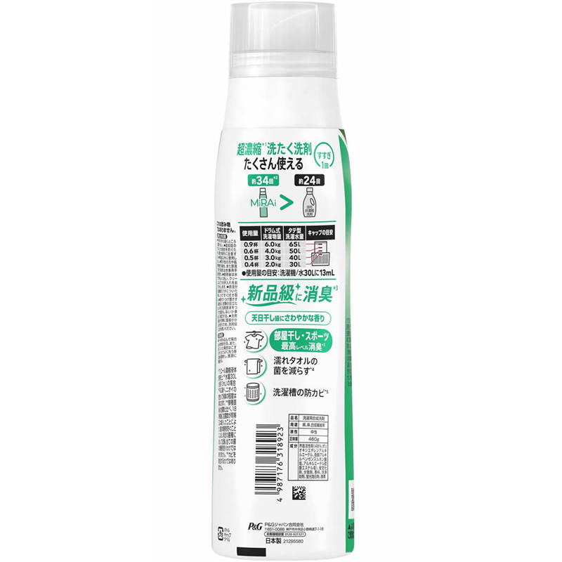 P&G アリエールミライ 消臭プラス 部屋干し 本体 大 460g 1個（ご注文単位1個）【直送品】