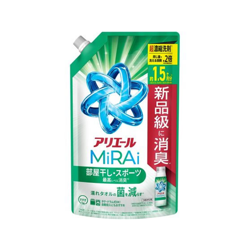 P&G アリエールミライ 消臭プラス 部屋干し 詰替 特大サイズ 480g 1個(ご注文単位1個)【直送品】