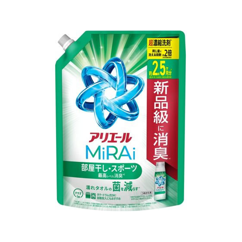 P&G アリエールミライ 消臭プラス 部屋干し 詰替 超ジャンボ 800g 1個（ご注文単位1個）【直送品】