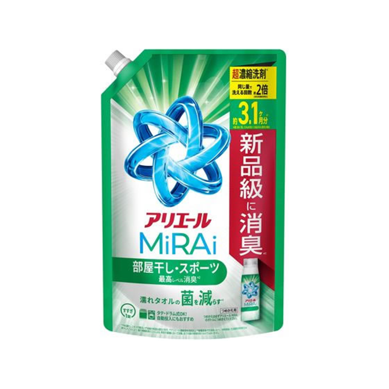 P&G アリエールミライ 消臭プラス 部屋干し 詰替 ウルトラジャンボ980g 1個(ご注文単位1個)【直送品】
