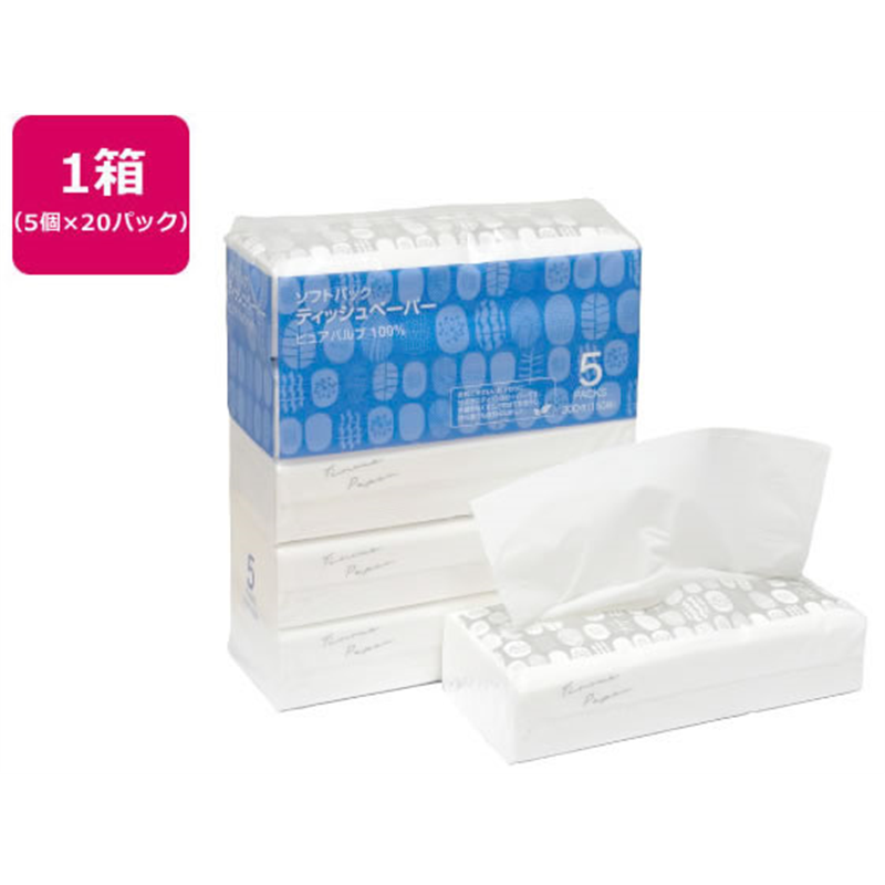 Forestway ソフトパックティッシュ 150組×5個×20パック 1箱（ご注文単位1箱）【直送品】