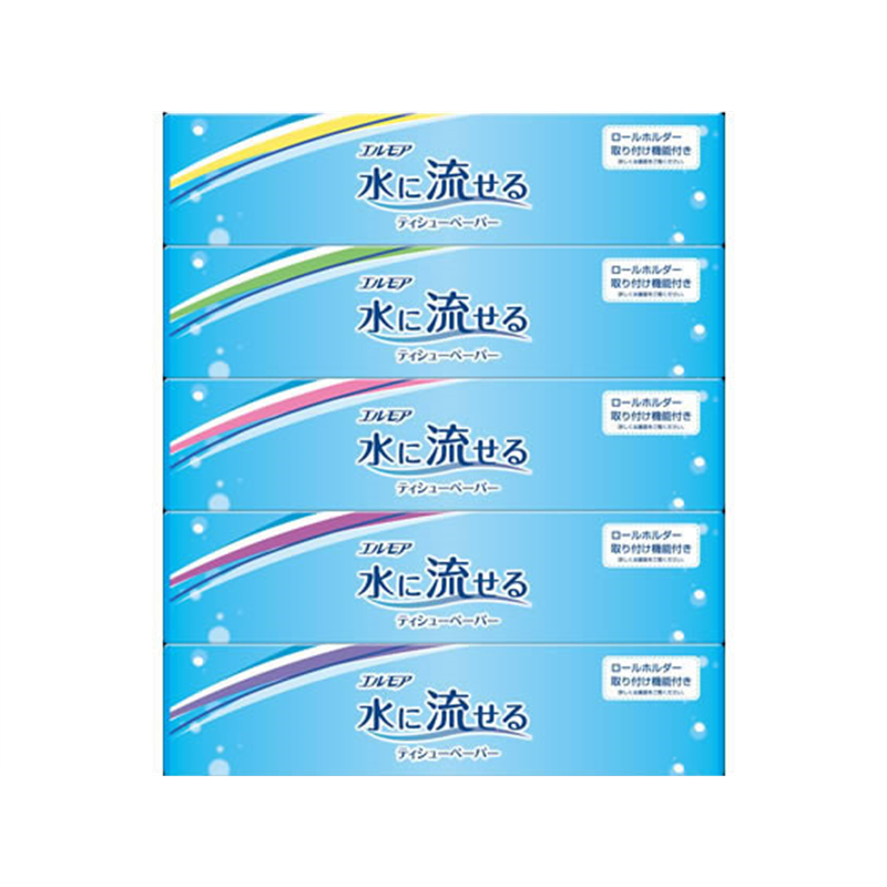 カミ商事 エルモア 水に流せるティシューペーパー 160組 5個 1パック（ご注文単位1パック）【直送品】