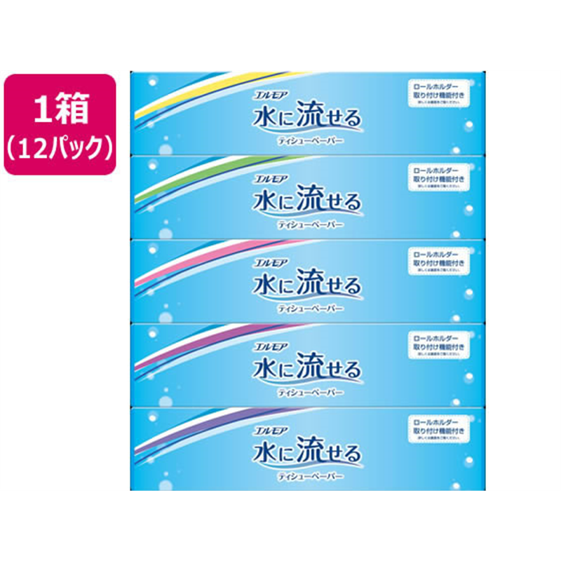 カミ商事 エルモア 水に流せるティシューペーパー 160組 5個×12P 1箱（ご注文単位1箱）【直送品】