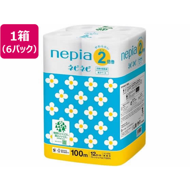 王子ネピア ネピネピ トイレット2倍巻 12ロール シングル 100m×6パック 1箱（ご注文単位1箱）【直送品】