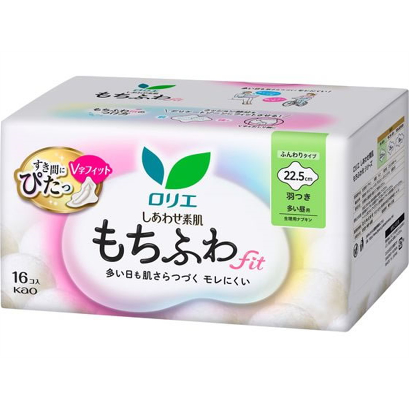 KAO ロリエ しあわせ素肌 多い昼 22.5cm 羽つき 16個 1パック（ご注文単位1パック）【直送品】