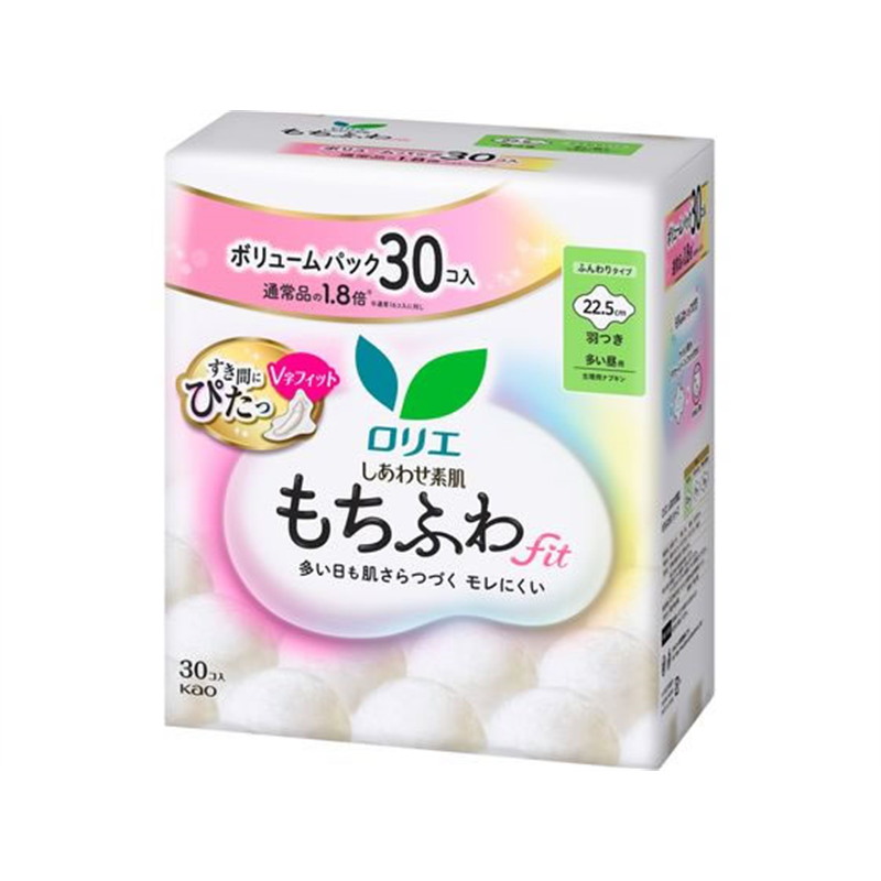 KAO ロリエ しあわせ素肌 多い昼 22.5cm 羽つき 30個 1パック（ご注文単位1パック）【直送品】