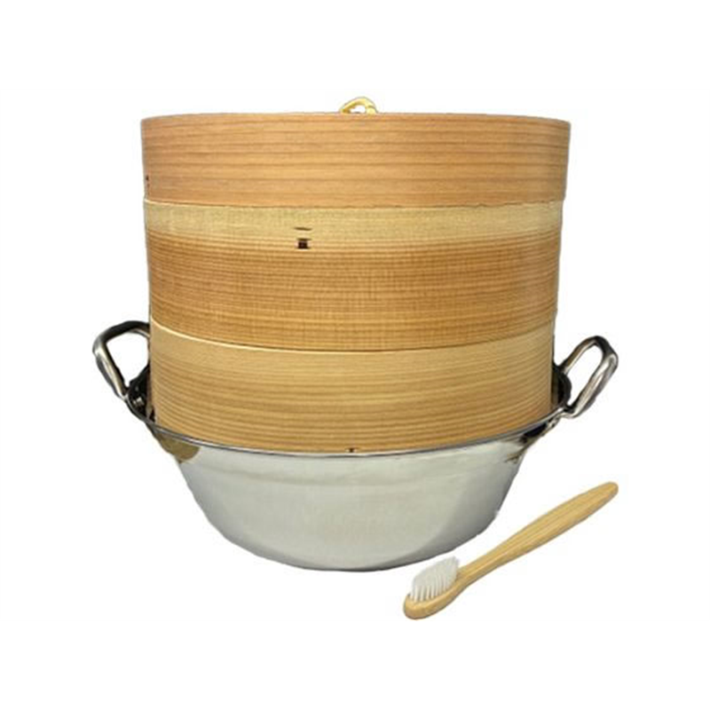 神堂 杉中華セイロ直径21cm 2段セット ステンレス鍋付+ブラシ付 1セット（ご注文単位1セット）【直送品】
